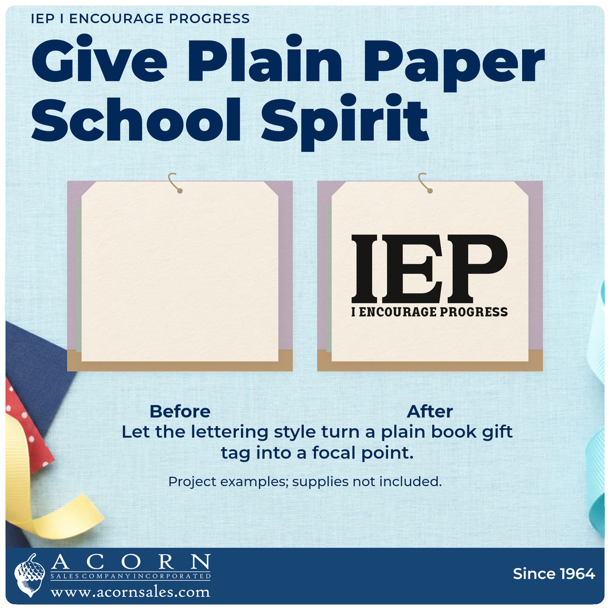 Before and after of a plain item finished with the IEP I Encourage Progress Stamp – Premium Vintage Pro Wooden, a quick upgrade for report wallet seals.