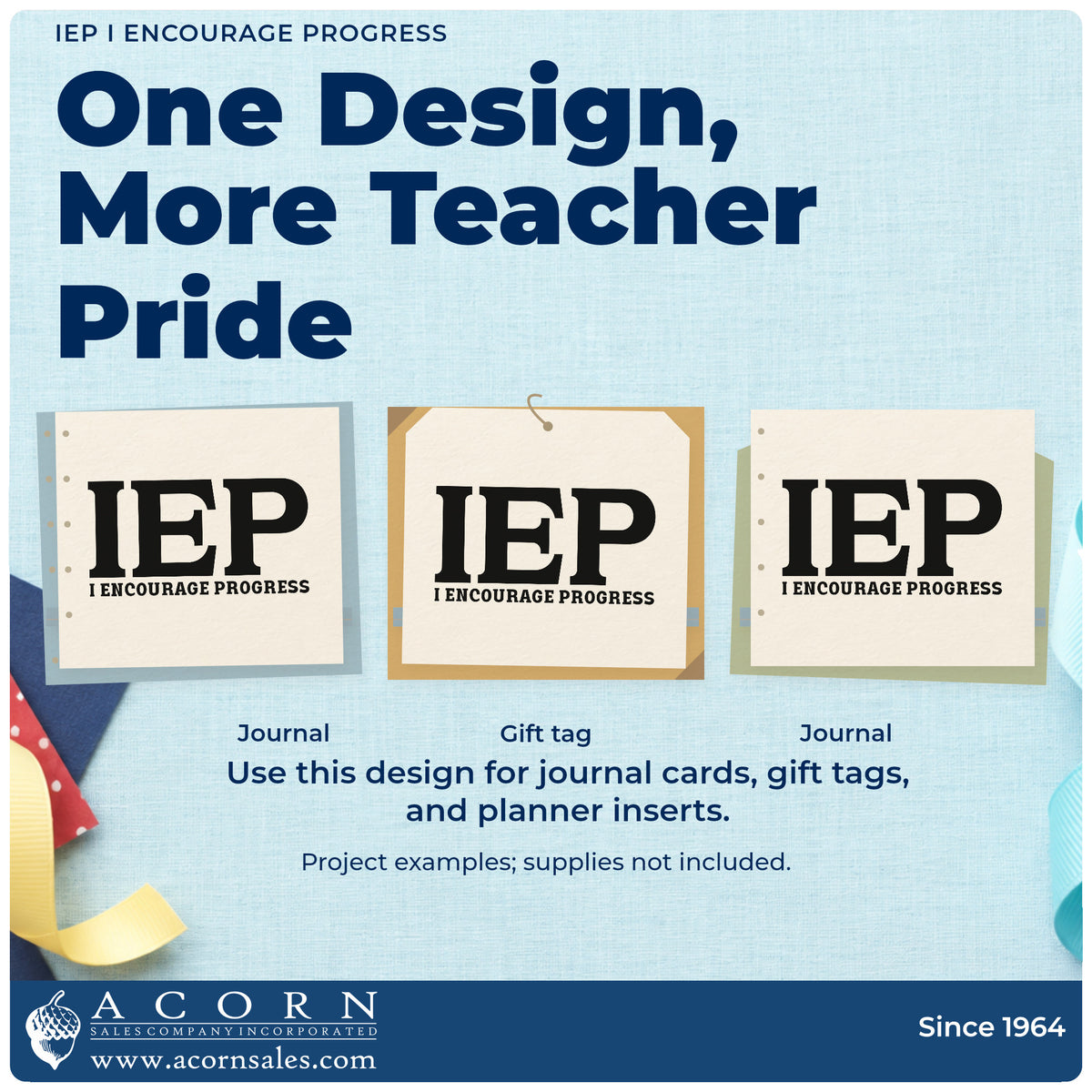 Three project examples made with the IEP I Encourage Progress Stamp – Premium Vintage Pro Wooden, including resource box labels.