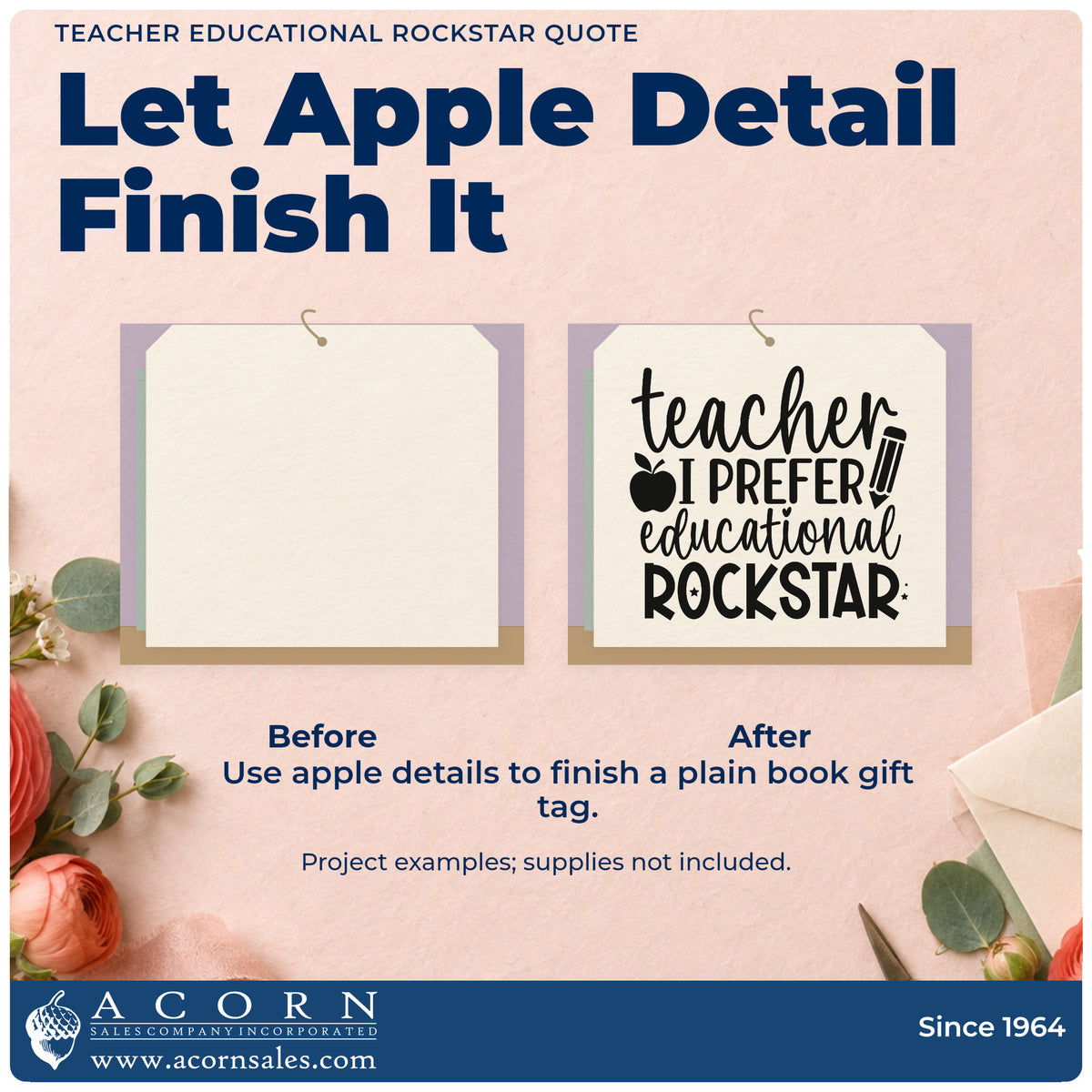 Before and after of a plain item finished with the Teacher Educational Rockstar Quote Rubber Stamp – Duo Hand, a quick upgrade for backstage pass seals.