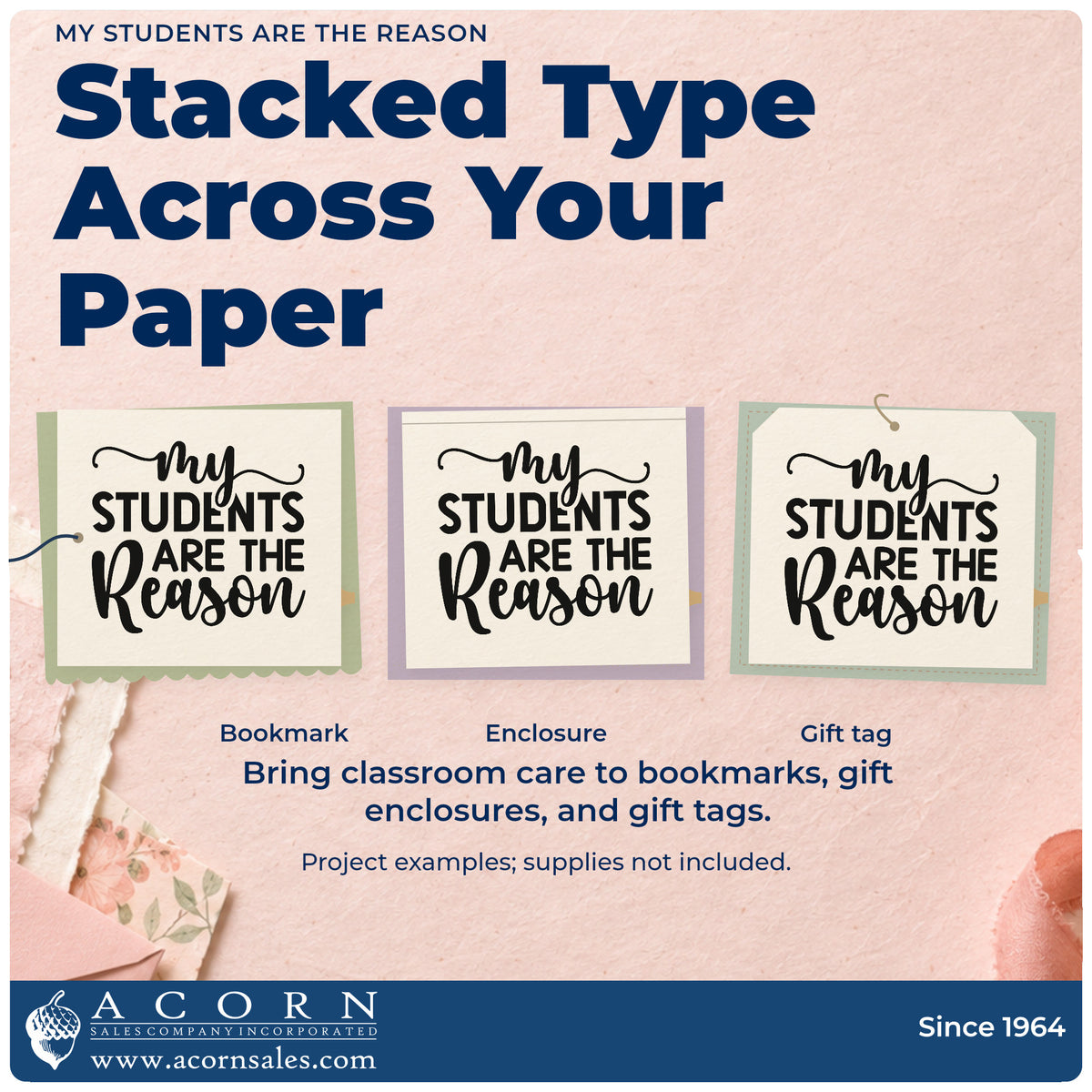 Three project examples made with the My Students Are The Reason Premium Wooden Stamp – Vintage Pro, including pigeonhole labels.