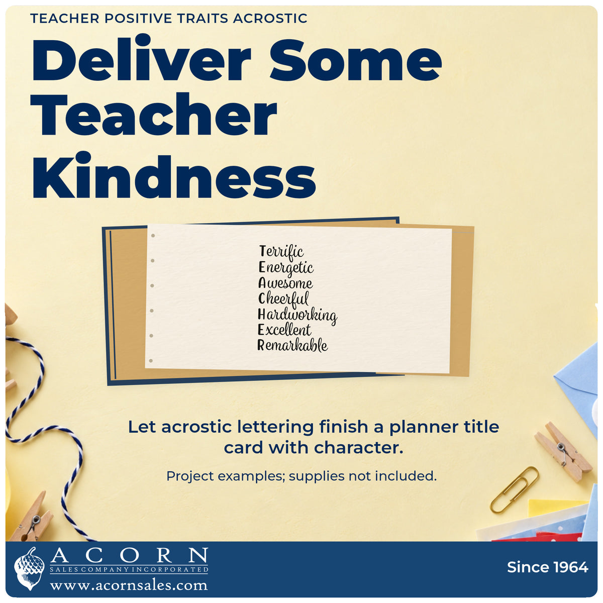 A finished handmade project stamped with the Teacher Positive Traits Word Ladder Premium Wood-Mounted Stamp – Vintage Pro, ideal for seven word tags.