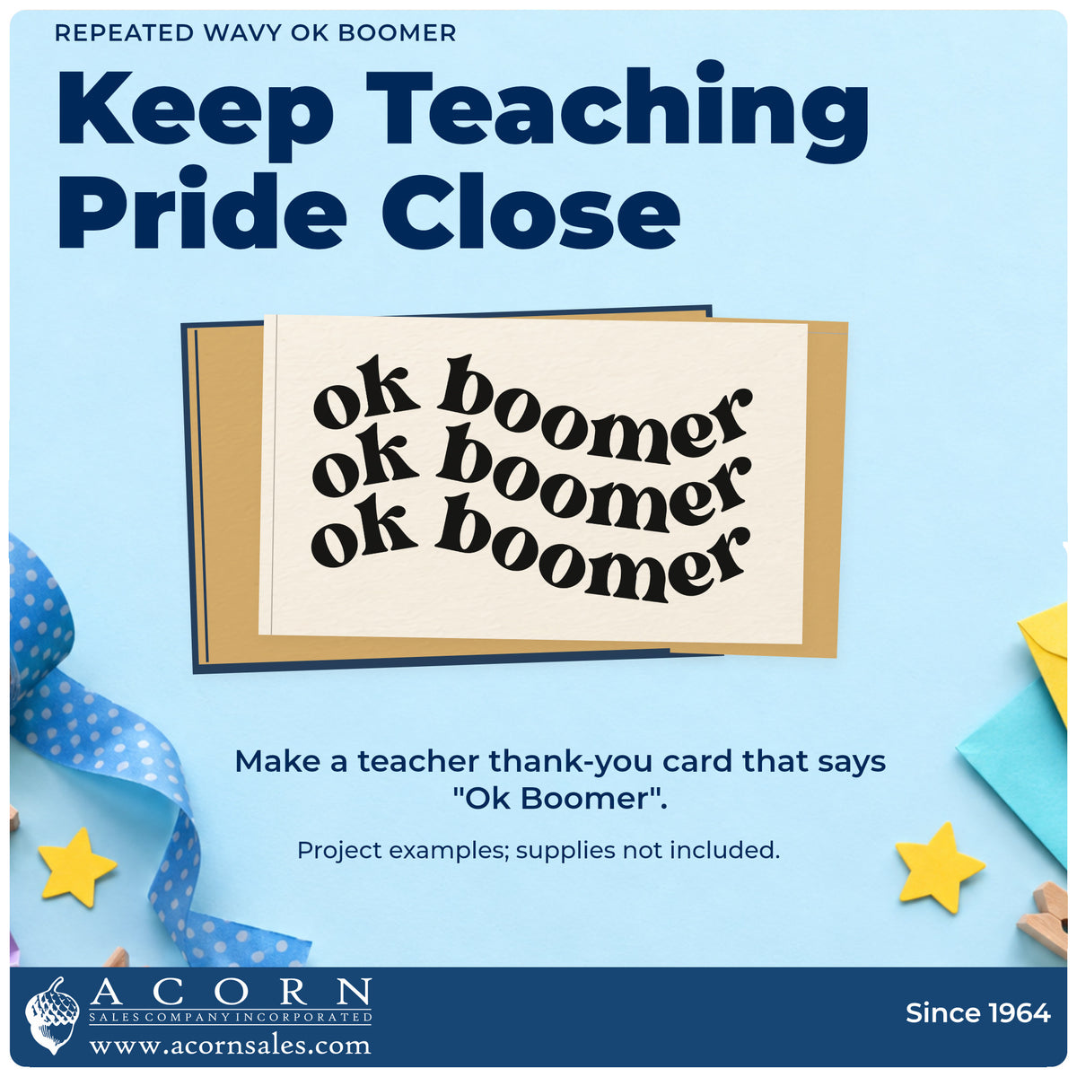 A finished handmade project stamped with the Repeated Wavy OK Boomer Rubber Stamp – Duo Hand, ideal for staffroom swap tags.