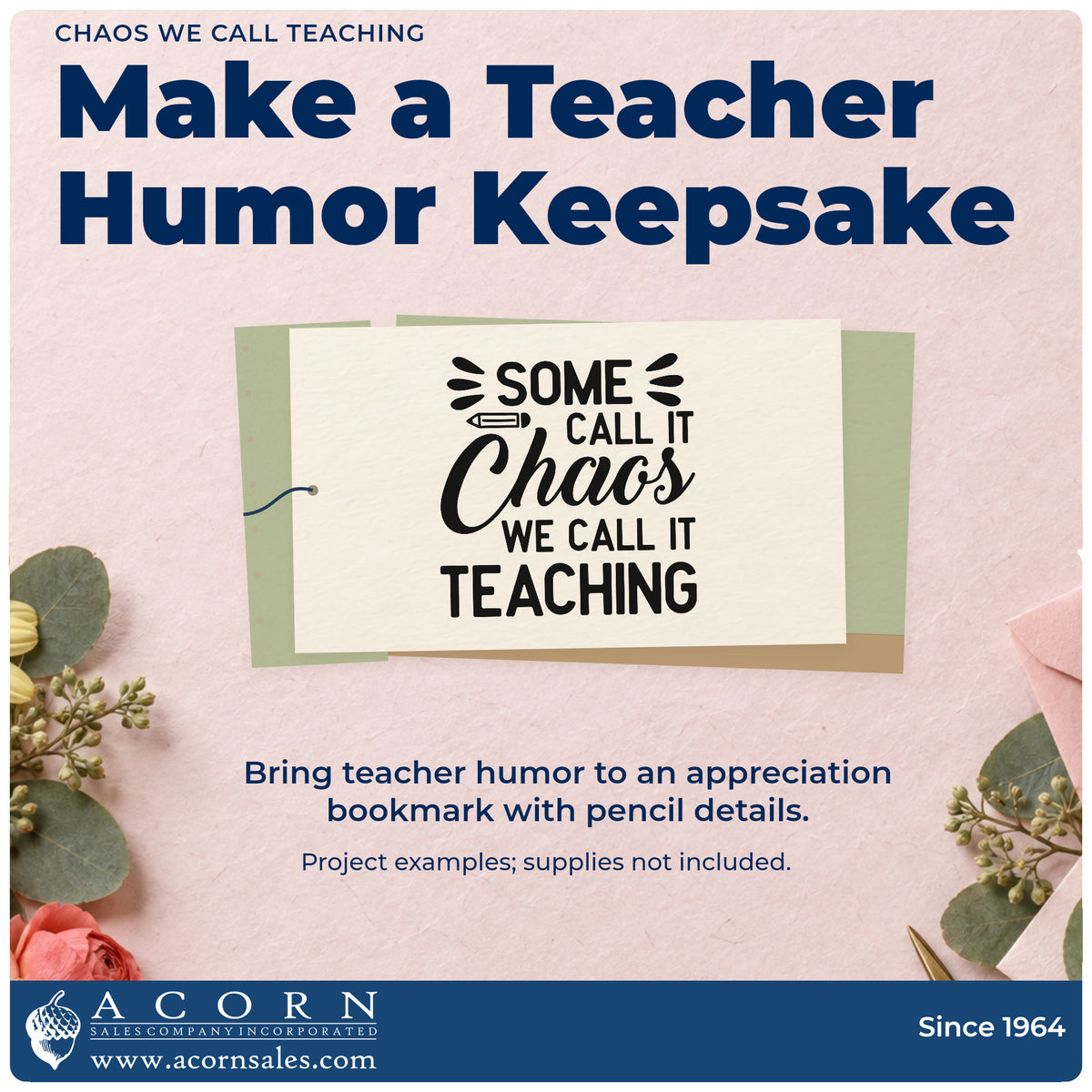 A finished handmade project stamped with the PSI Pre-Inked Chaos We Call Teaching Stamp, ideal for wet break tags.