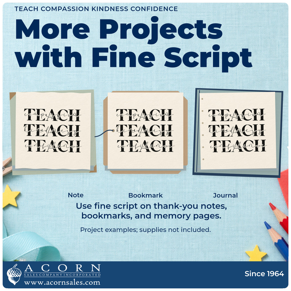 Three project examples made with the Teach Compassion Kindness Confidence Premium Wood-Mounted Stamp – Vintage Pro, including kindness tin labels.