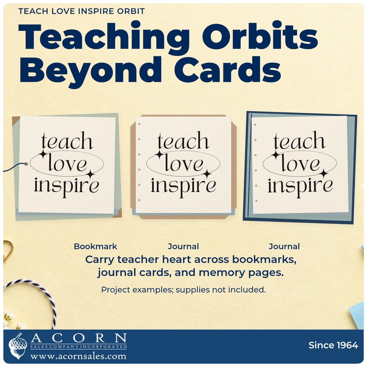 Three project examples made with the Premium Wooden Teach Love Inspire Orbit With Sparkles Stamp – Vintage Pro, including specimen jar labels.
