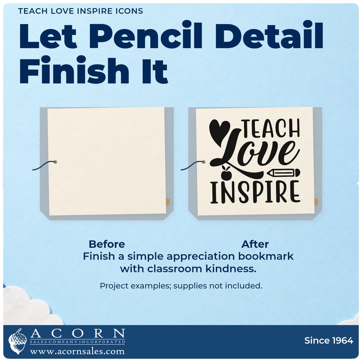 Before and after of a plain item finished with the Vintage Pro Teach Love Inspire Icons Premium Wooden Stamp, a quick upgrade for card wallet seals.