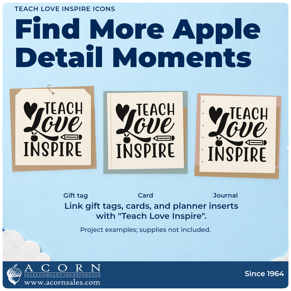 Three project examples made with the Vintage Pro Teach Love Inspire Icons Premium Wooden Stamp, including gift basket labels.