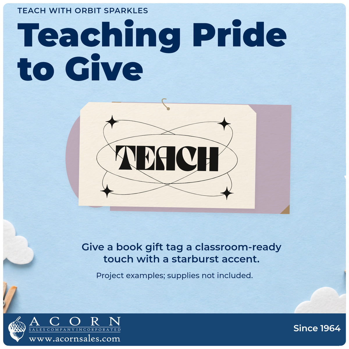 A finished handmade project stamped with the Teach With Orbit Sparkles Compact Pre-Inked Stamp – Slim, ideal for rocket club tags.