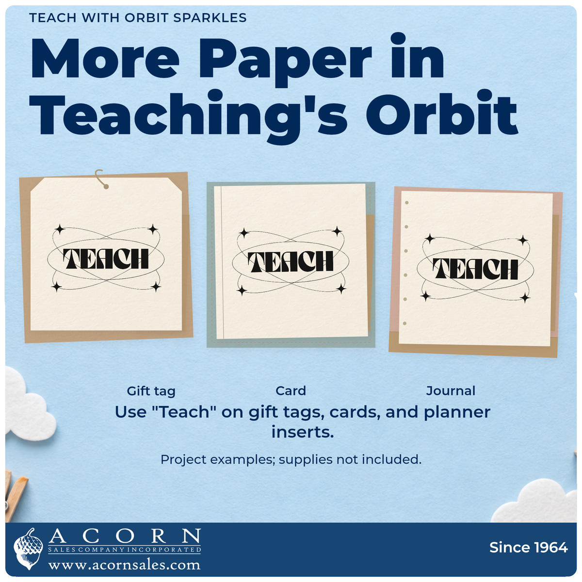 Three project examples made with the Teach With Orbit Sparkles PSI Pre-Inked Stamp, including circuit box labels.