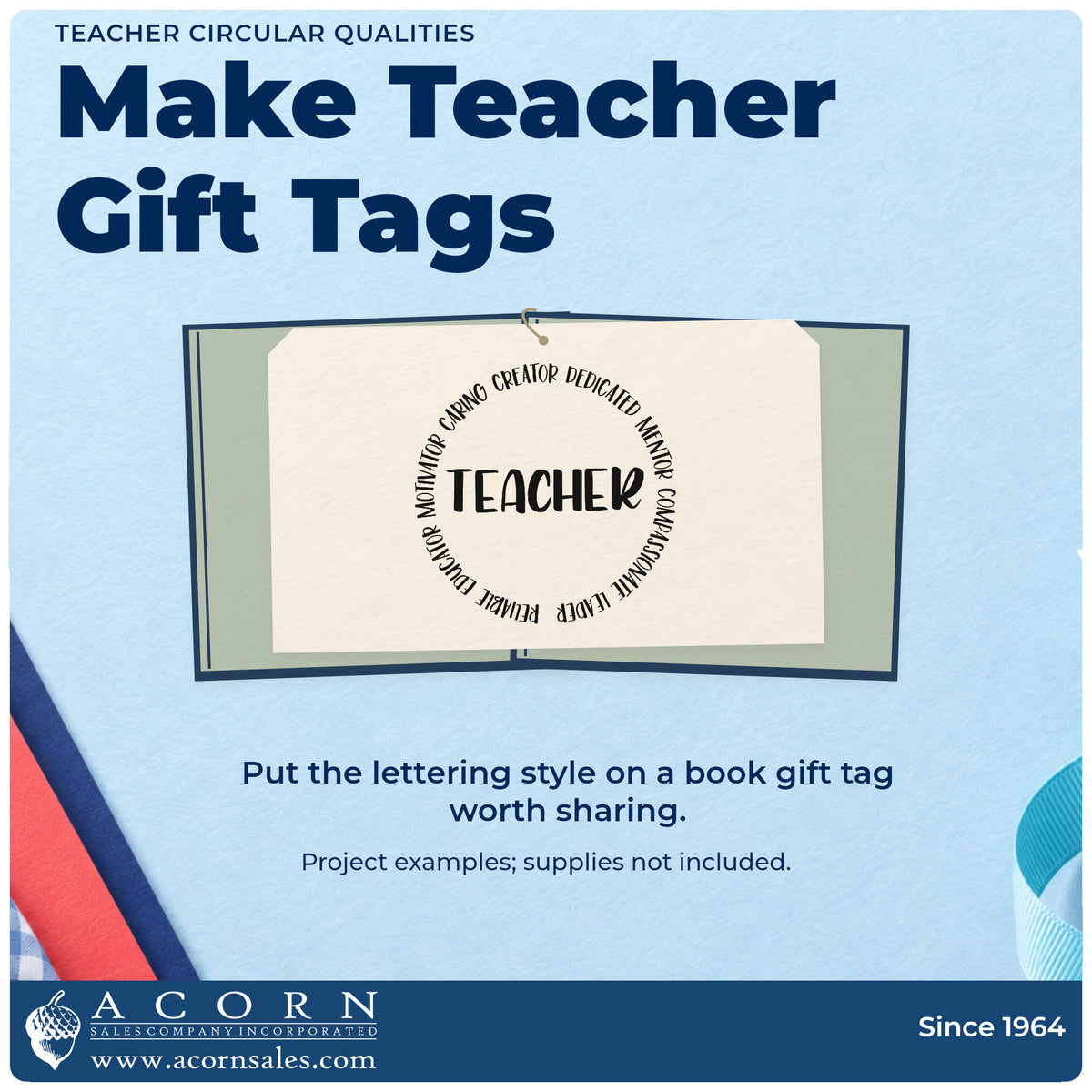 A finished handmade project stamped with the Teacher Circular Qualities Stamp – Premium Vintage Pro Wooden, ideal for job share tags.