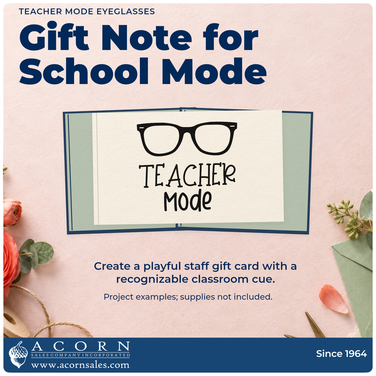 A finished handmade project stamped with the Teacher Mode Glasses Lettering Pre-Inked Stamp – PSI, ideal for optician gift tags.