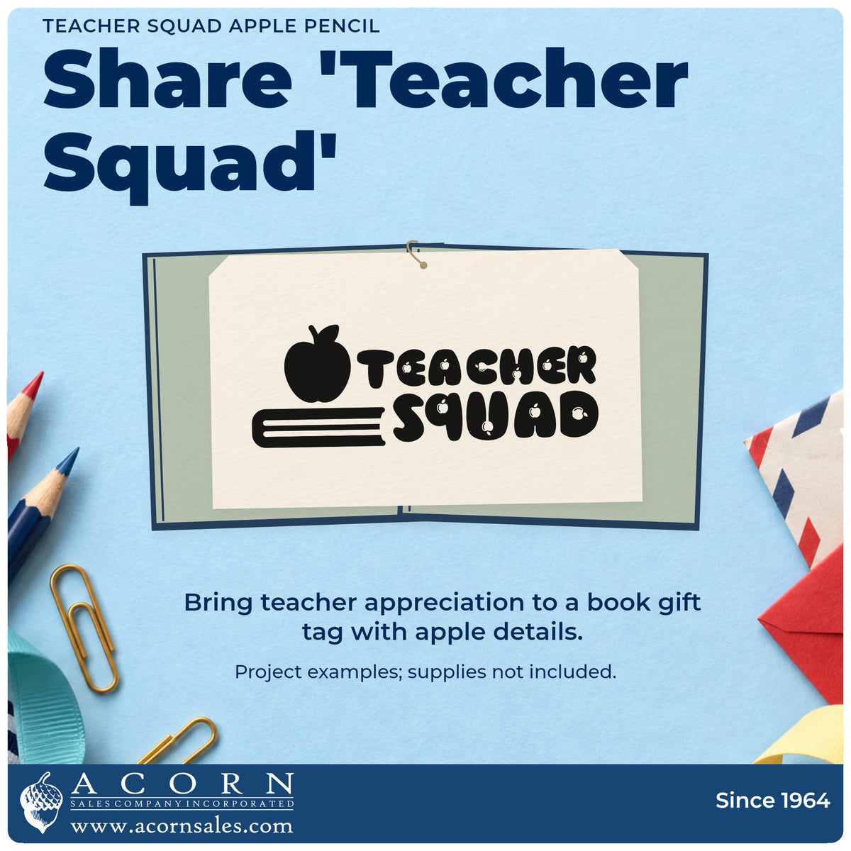 A finished handmade project stamped with the Teacher Squad Apple Pencil Rubber Stamp – Wood Handle, ideal for year group tags.