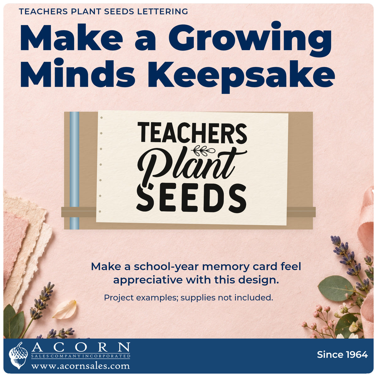 A finished handmade project stamped with the Teachers Plant Seeds Lettering Premium Wood-Mounted Stamp – Vintage Pro, ideal for seed packet tags.