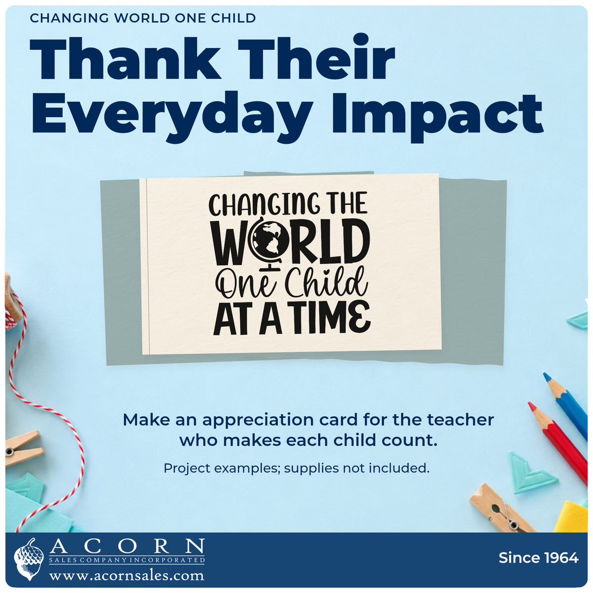 A finished handmade project stamped with the Changing The World One Child At A Time Premium Wooden Stamp – Vintage Pro, ideal for sponsor gift tags.