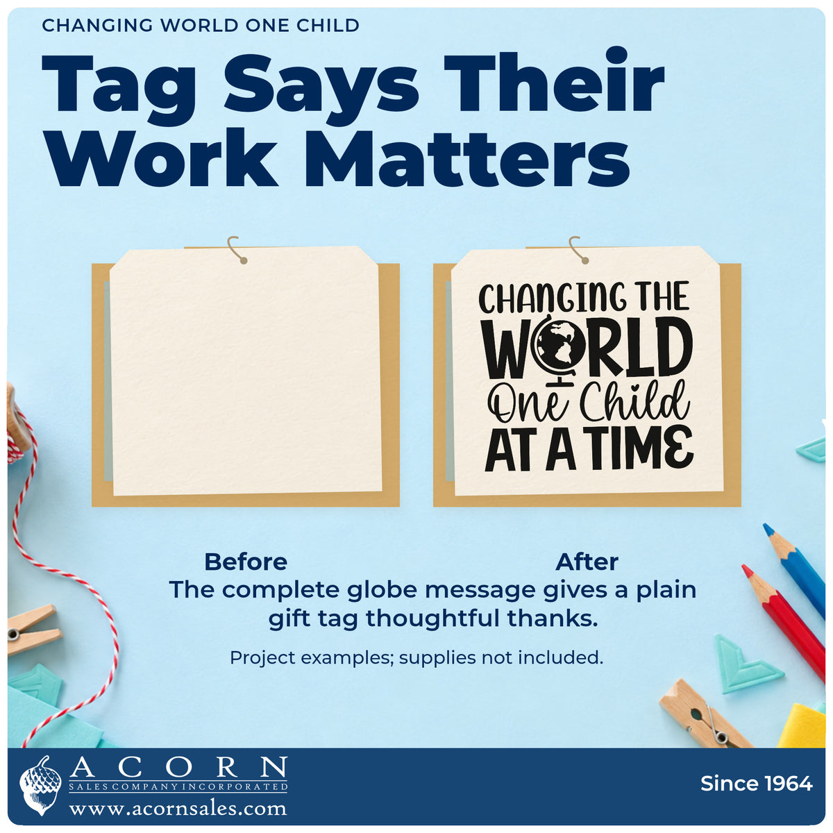 Before and after of a plain item finished with the Changing The World One Child At A Time Premium Wooden Stamp – Vintage Pro, a quick upgrade for receipt book seals.