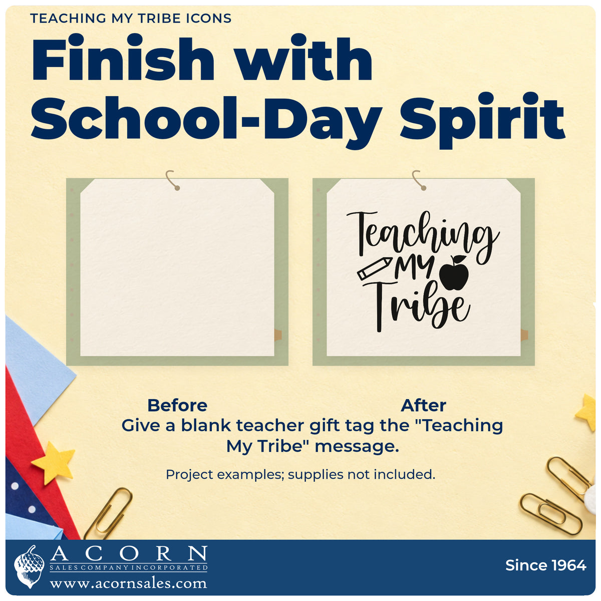 Before and after of a plain item finished with the Teaching My Tribe Icons Apple Stamp – Premium Vintage Pro Wooden, a quick upgrade for trip consent seals.