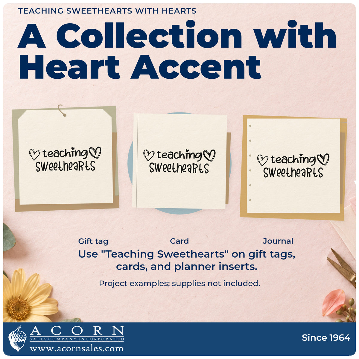 Three project examples made with the Teaching Sweethearts With Hearts Slim Pre-Inked Stamp, including treat cup labels.
