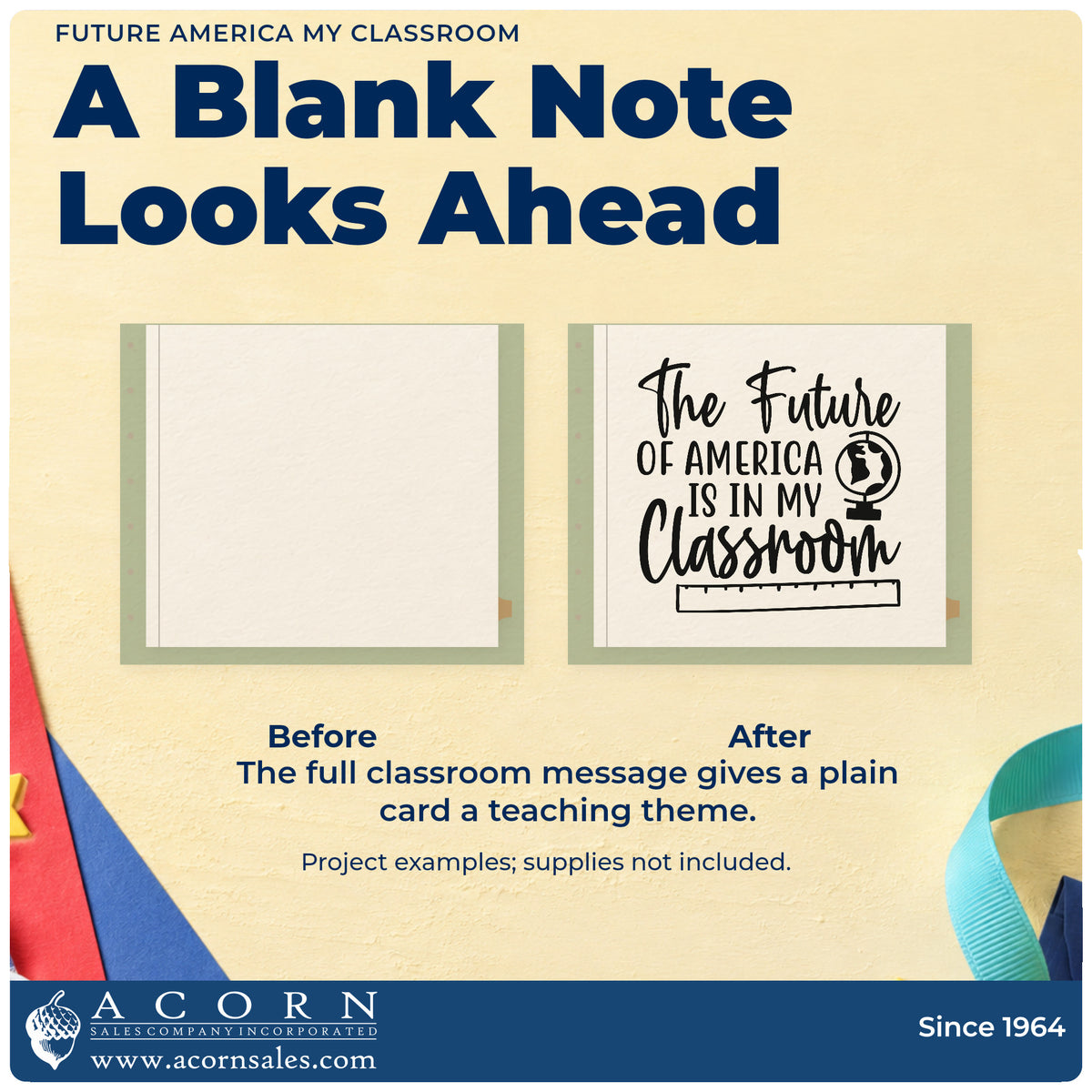Before and after of a plain item finished with the The Future Of America Is In My Classroom Premium Wooden Stamp – Vintage Pro, a quick upgrade for sash band panels.