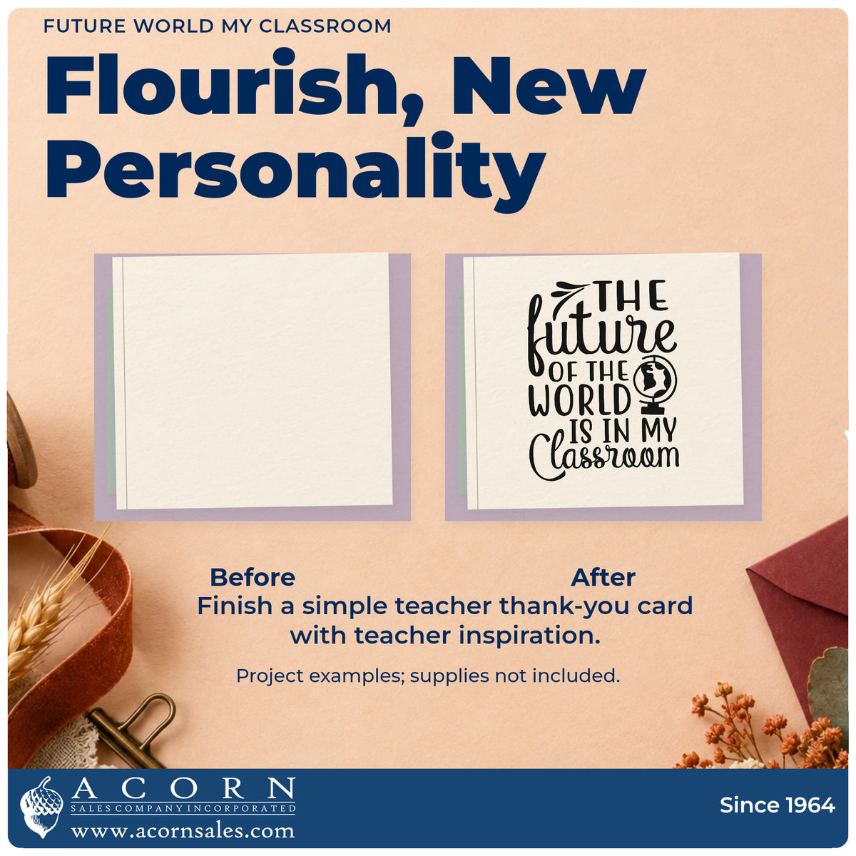 Before and after of a plain item finished with the Future World My Classroom Stamp – Self-Inking, a quick upgrade for recipe swap seals.