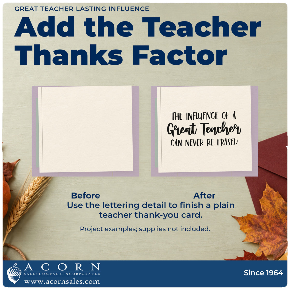 Before and after of a plain item finished with the Great Teacher Lasting Influence Self-Inking Craft Stamp, a quick upgrade for endowment seals.