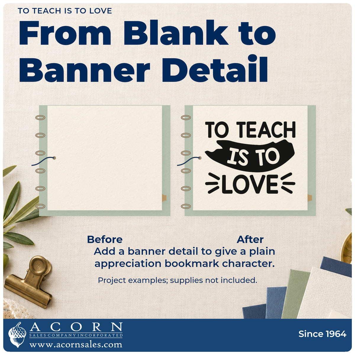 Before and after of a plain item finished with the To Teach Is To Love Premium Wood-Mounted Stamp – Vintage Pro, a quick upgrade for blessing card seals.