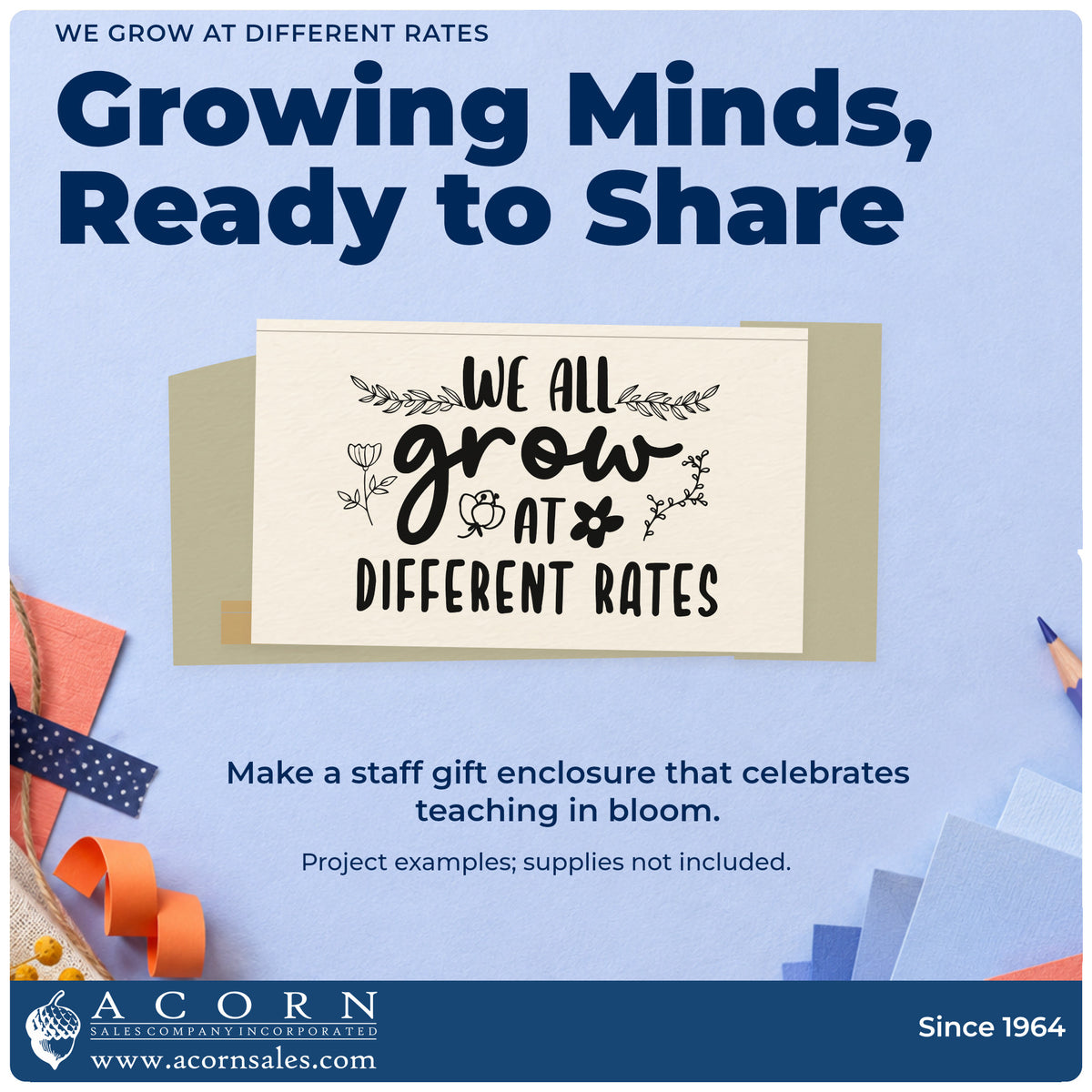 A finished handmade project stamped with the We Grow At Different Rates Craft Stamp – Self-Inking, ideal for progress gift tags.