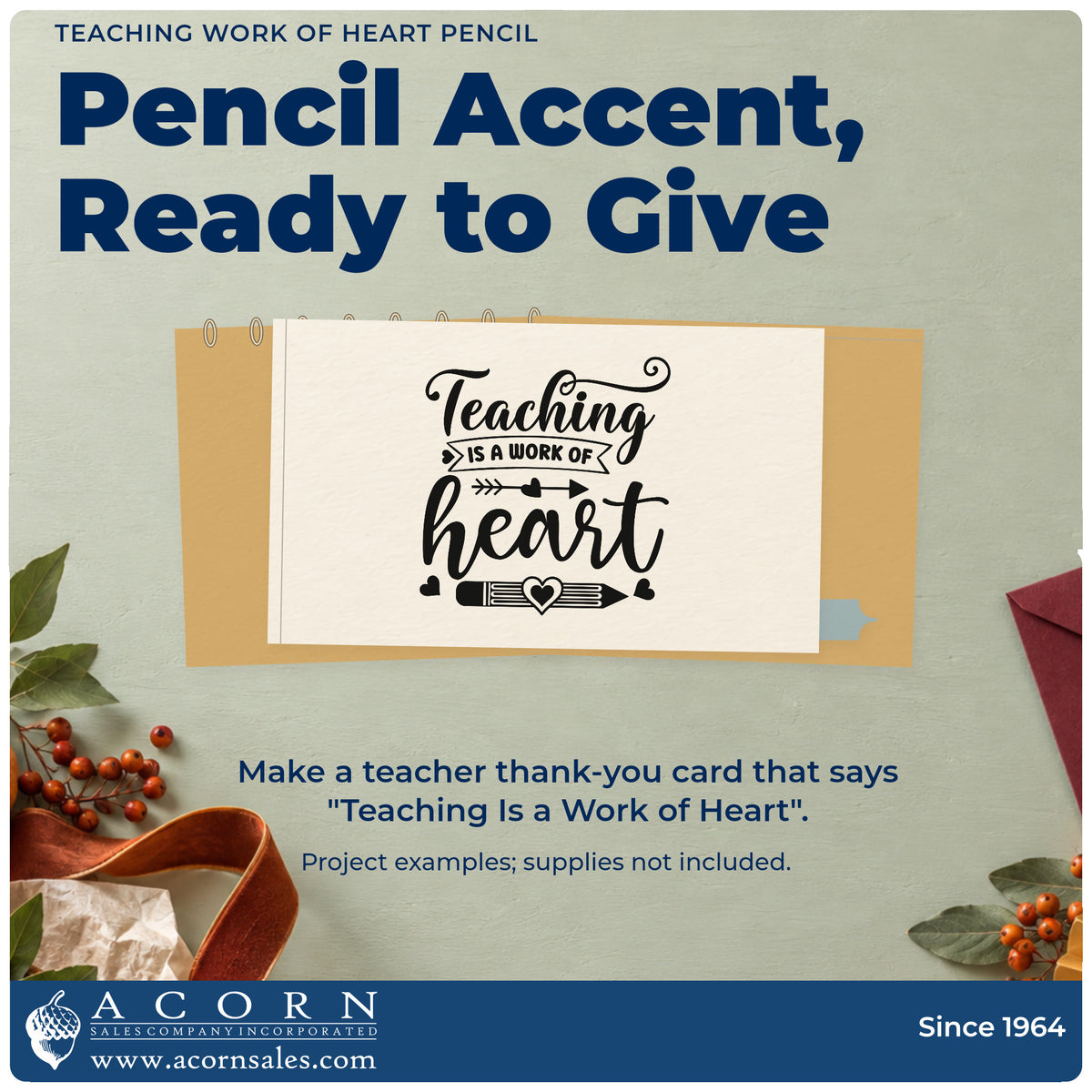 A finished handmade project stamped with the Vintage Pro Teaching Work Of Heart Pencil Premium Wooden Stamp, ideal for service pin tags.