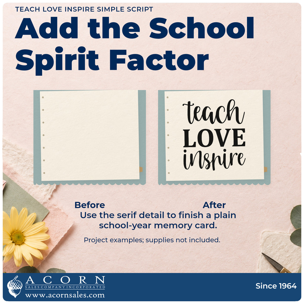 Before and after of a plain item finished with the Teach Love Inspire Simple Script Lettering Hand Stamp – Duo, a quick upgrade for gold foil seals.