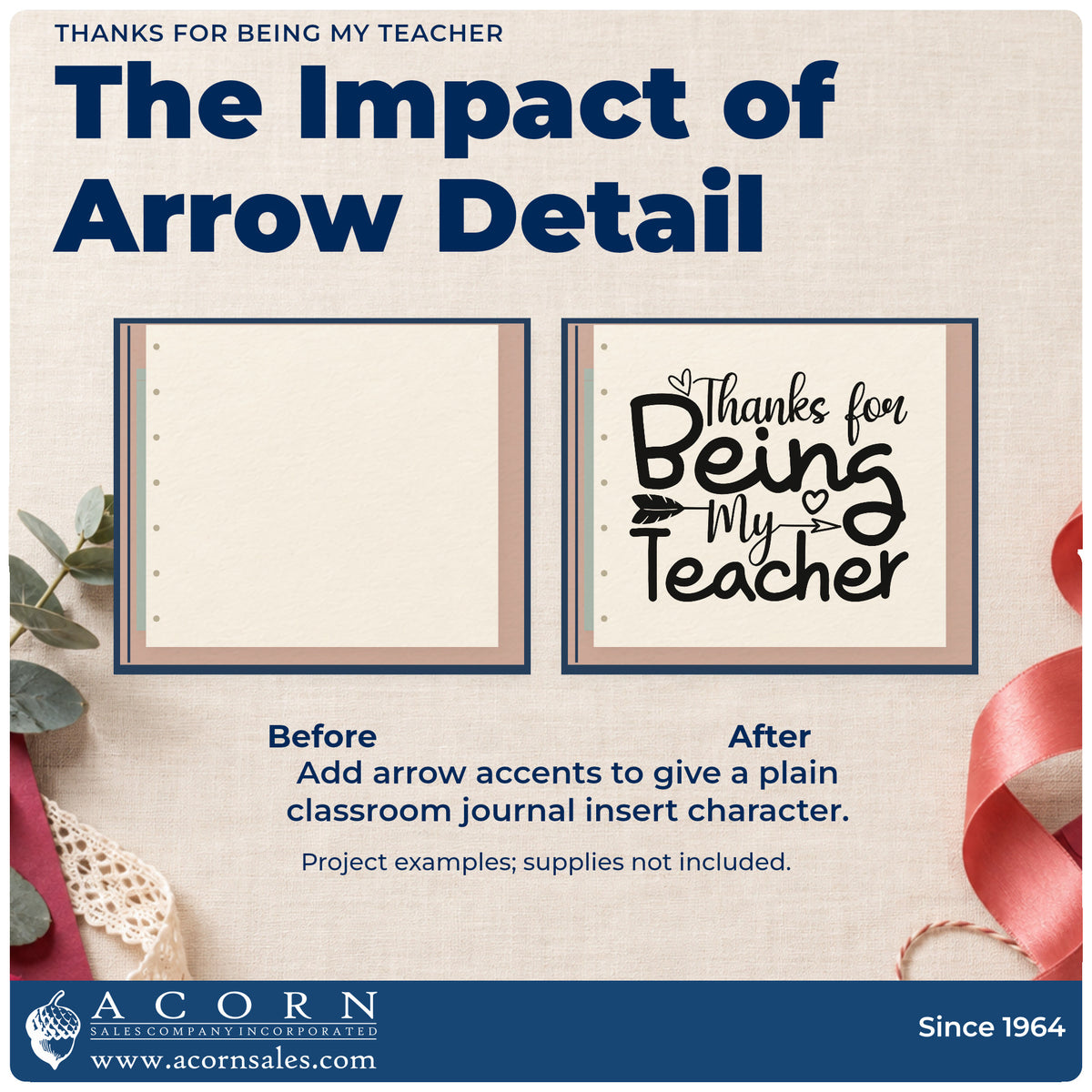 Before and after of a plain item finished with the Premium Wooden Thanks For Being My Teacher With Hearts Stamp – Vintage Pro, a quick upgrade for letter fold seals.