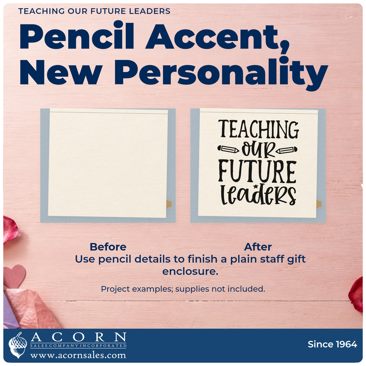 Before and after of a plain item finished with the Teaching Our Future Leaders Self-Inking Stamp, a quick upgrade for assessment seals.
