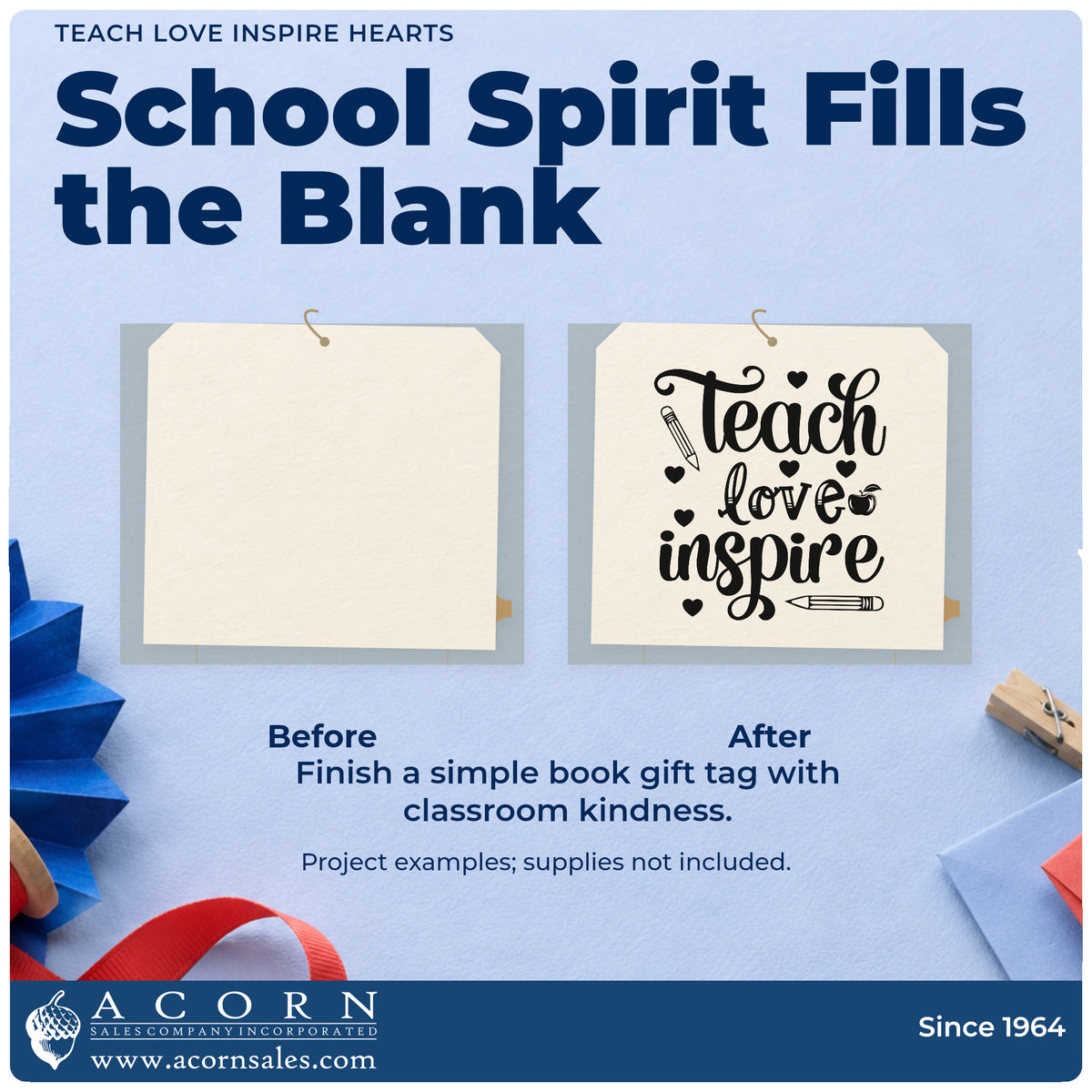 Before and after of a plain item finished with the Teach Love Inspire Hearts Hand Stamp – Duo, a quick upgrade for bundle box seals.