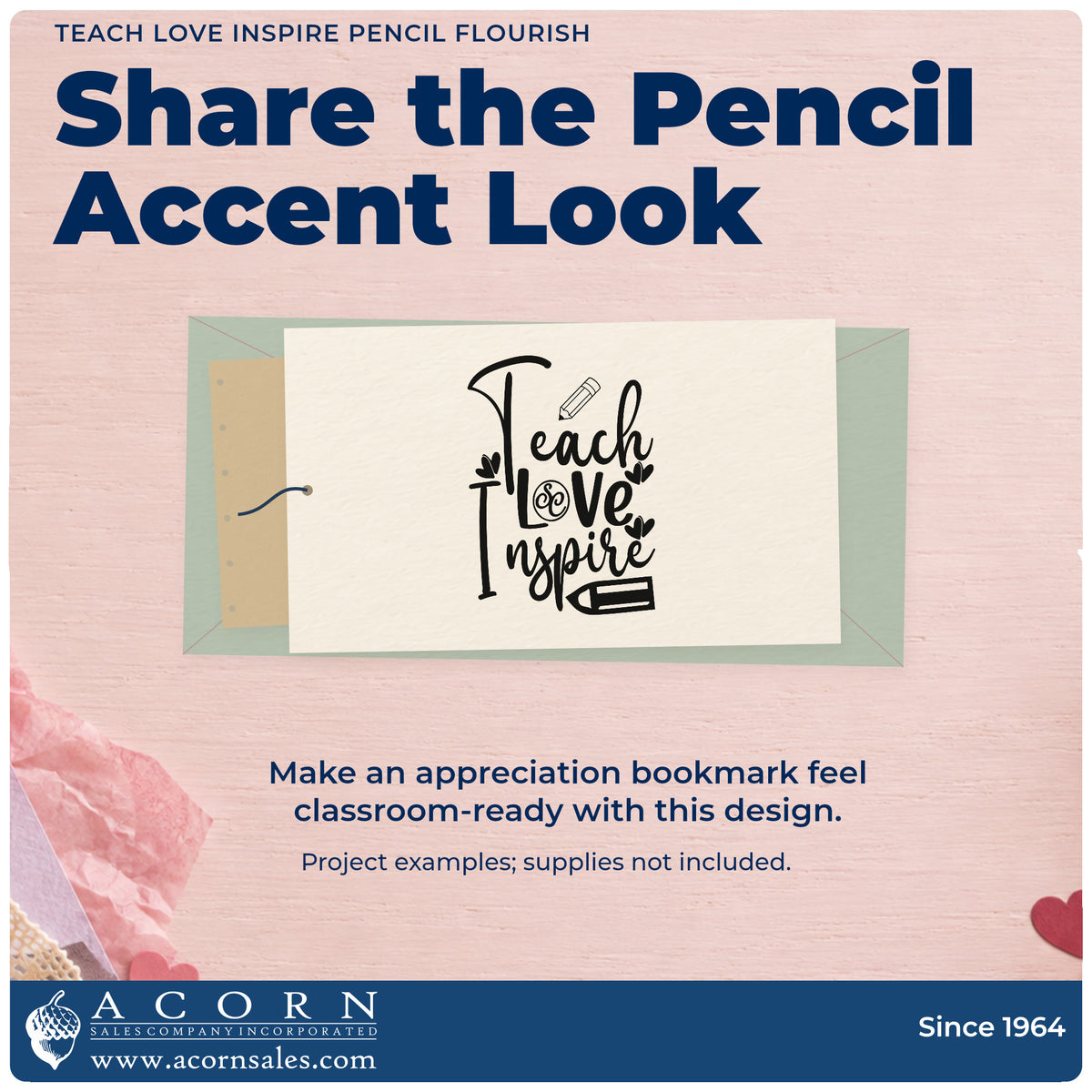 A finished handmade project stamped with the Teach Love Inspire With Two Pencils Rubber Stamp – Duo Hand, ideal for alphabet set tags.