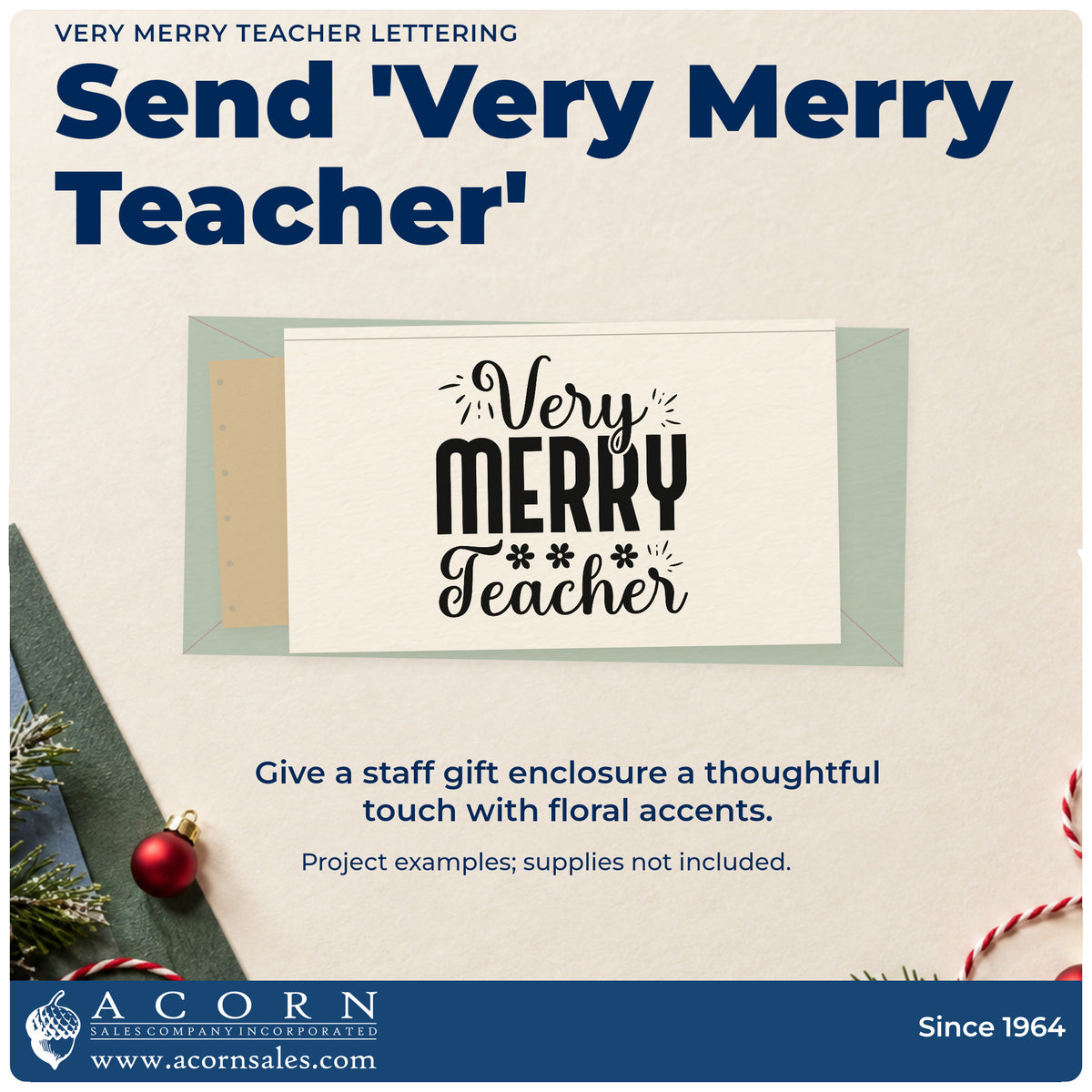 A finished handmade project stamped with the Very Merry Teacher Premium Wooden Stamp – Vintage Pro, ideal for advent gift tags.