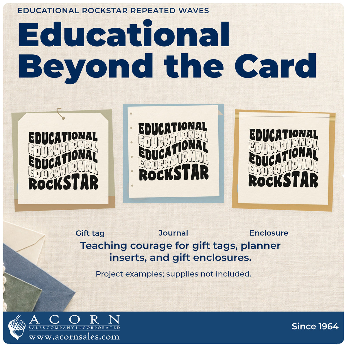 Three project examples made with the Wavy Educational Rockstar Word Art Premium Wooden Stamp – Vintage Pro, including costume rail labels.