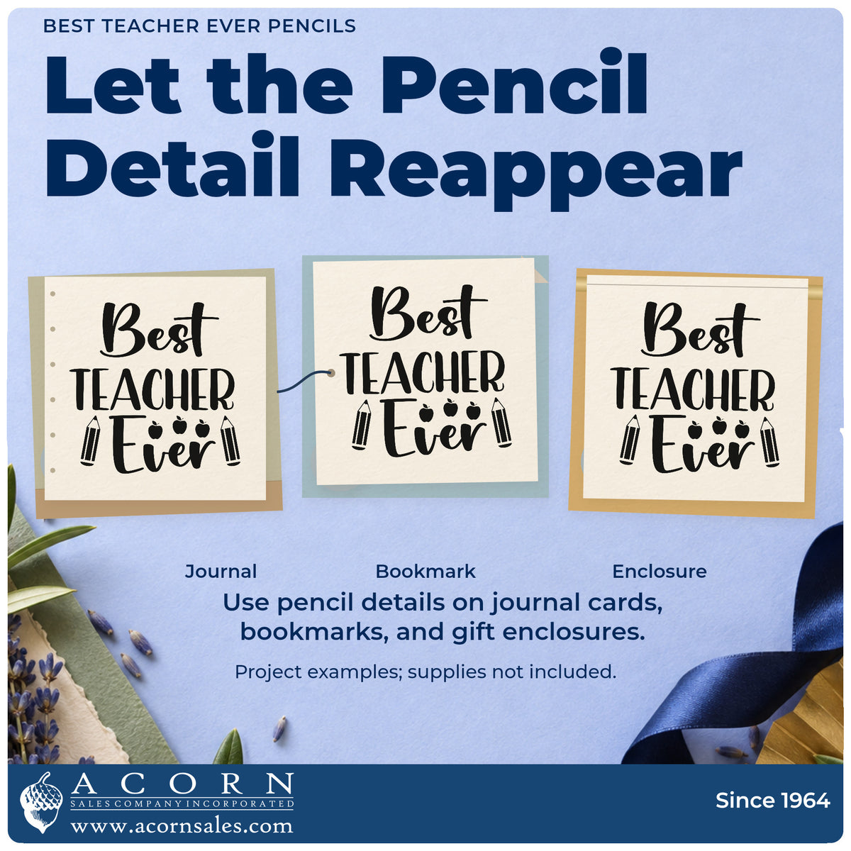 Three project examples made with the Best Teacher Ever Pencils Apple Pre-Inked Stamp – Slim, including hamper slot labels.
