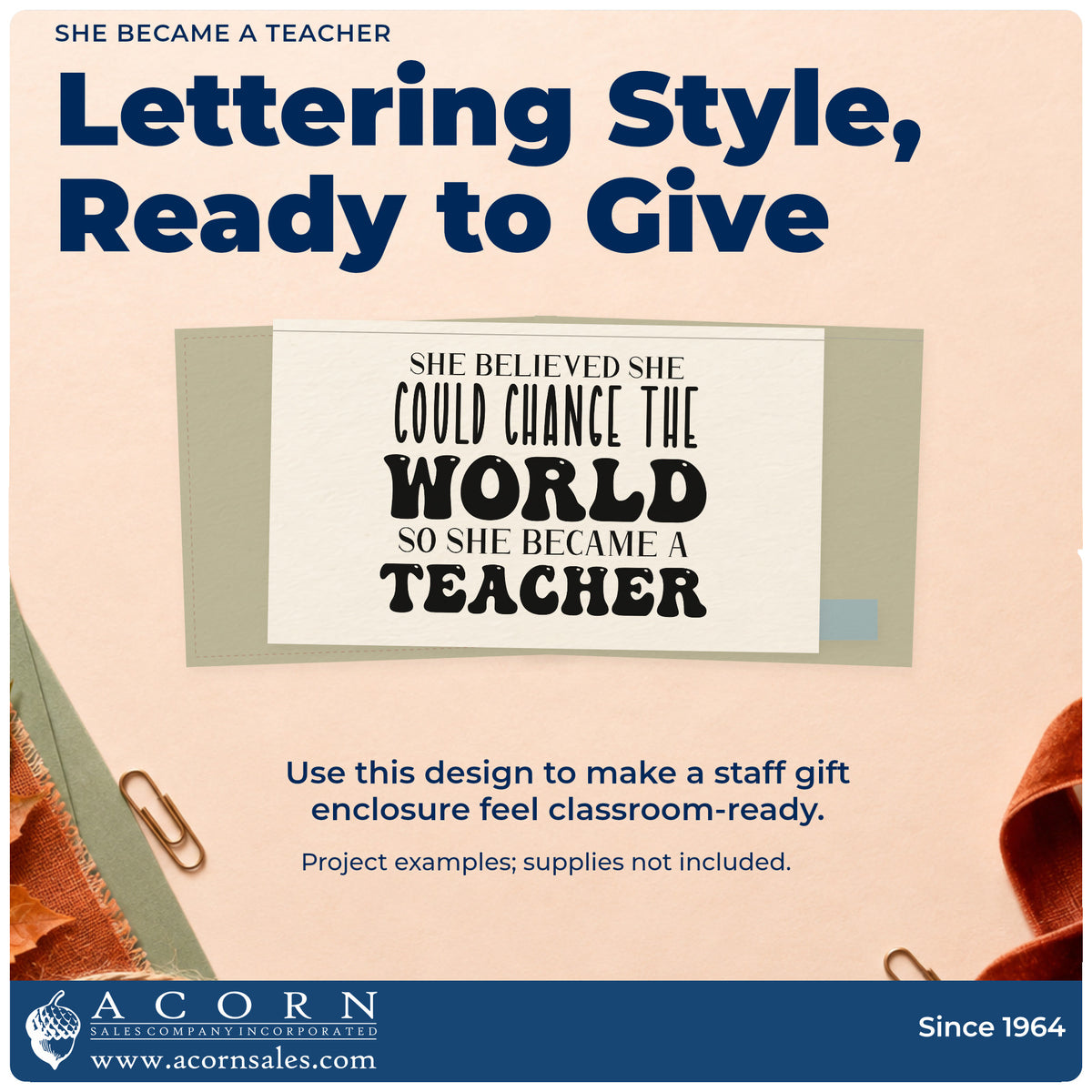 A finished handmade project stamped with the She Became A Teacher Self-Inking Stamp, ideal for career change tags.