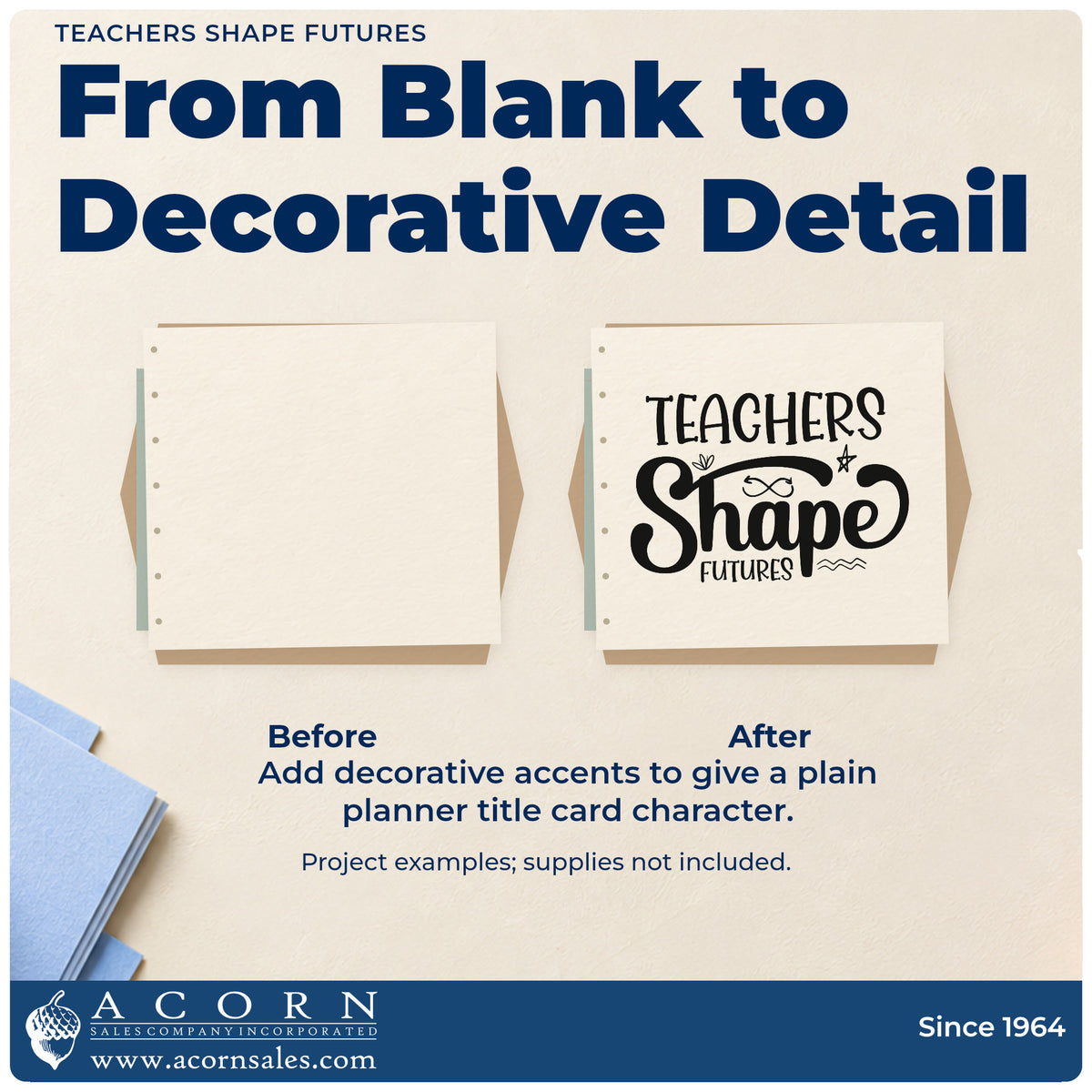 Before and after of a plain item finished with the Premium Wooden Teachers Shape Futures Arrow Loop Stamp – Vintage Pro, a quick upgrade for transfer file seals.