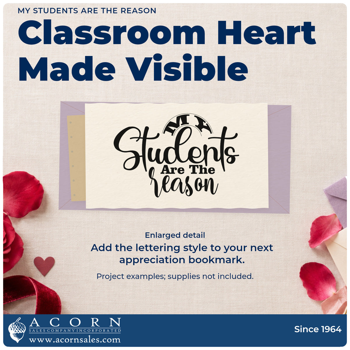 Enlarged detail of the My Students Are The Reason Word Art Rubber Stamp – Wood Handle imprint. “My Students Are the Reason” uses curved and flowing decorative lettering.