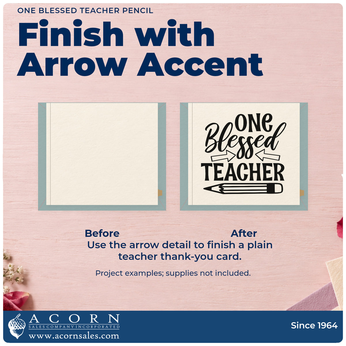 Before and after of a plain item finished with the One Blessed Teacher Pencil Compact Pre-Inked Stamp – Slim, a quick upgrade for support pack seals.
