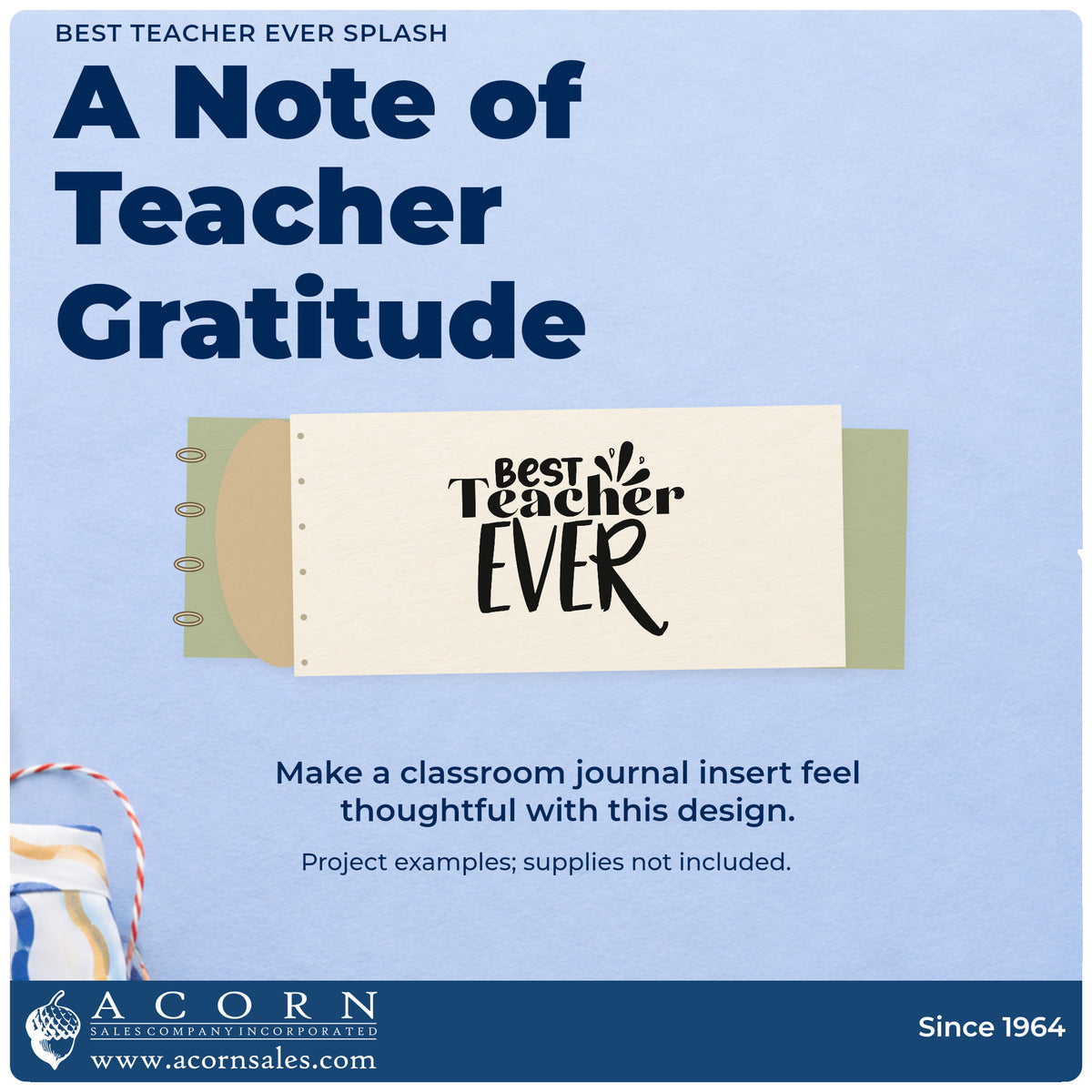 A finished handmade project stamped with the Premium Wooden Best Teacher Ever Splash Serif Lettering Stamp – Vintage Pro, ideal for sticker pack tags.