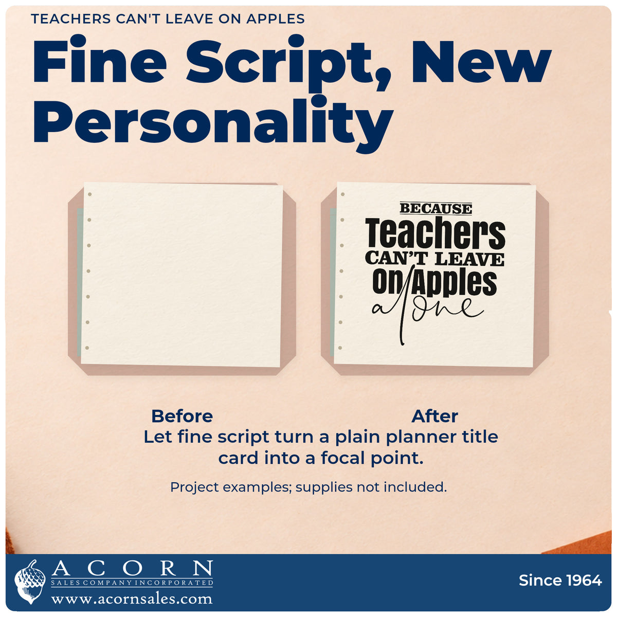 Before and after of a plain item finished with the Teachers And Apples Stacked Lettering Premium Wooden Stamp – Vintage Pro, a quick upgrade for deli wrap seals.