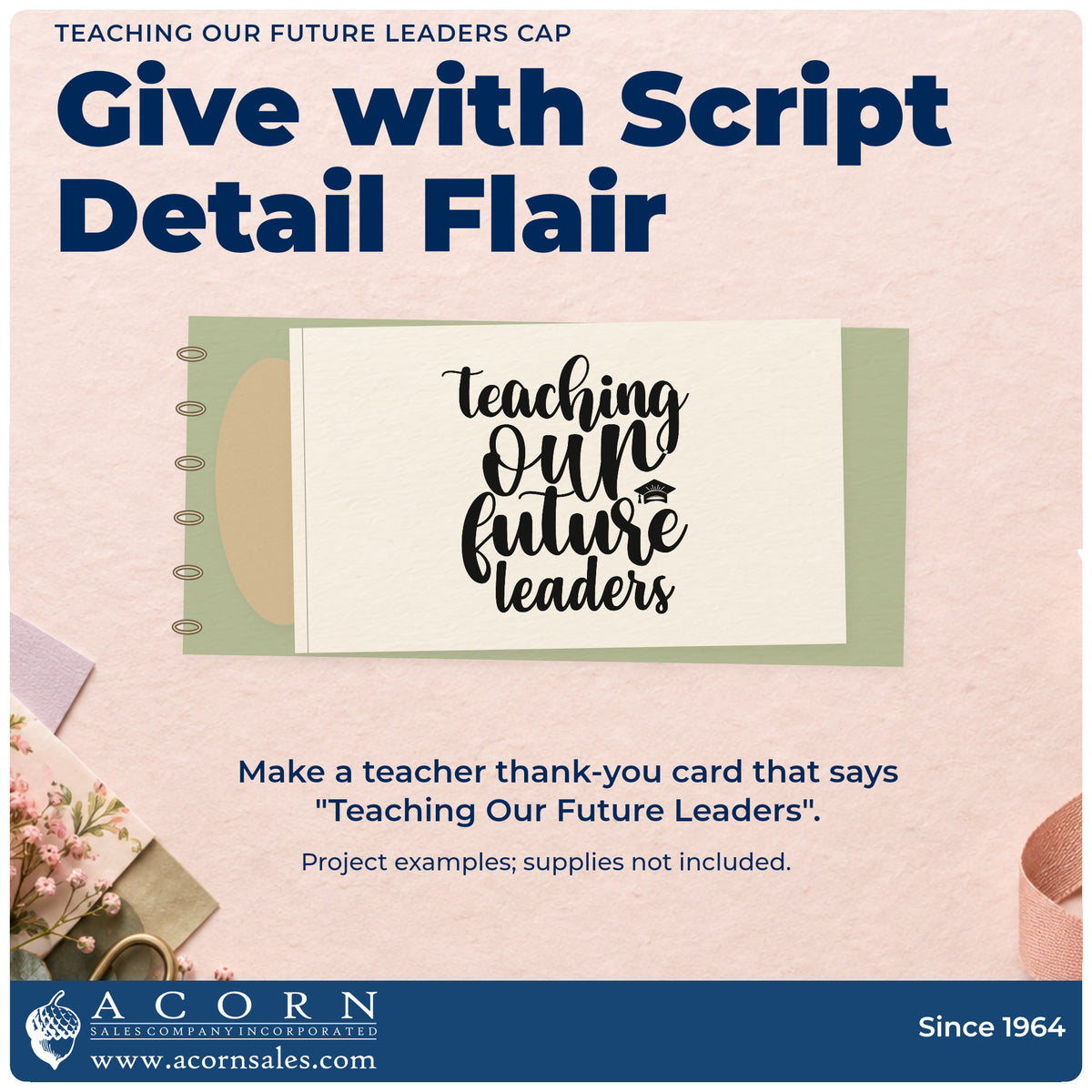 A finished handmade project stamped with the Teaching Our Future Leaders Cap Script Lettering Pre-Inked Stamp – Slim, ideal for gown hire tags.