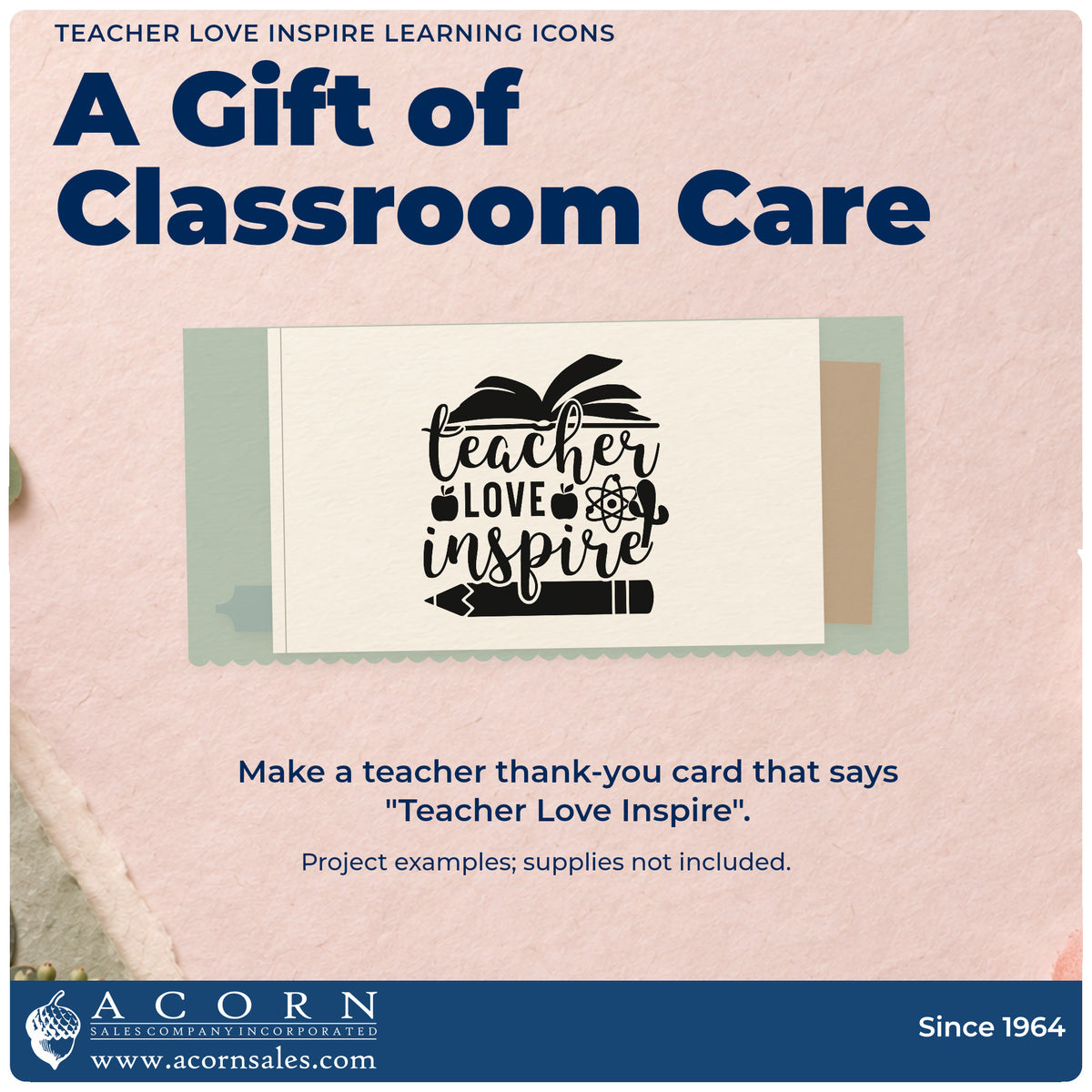 A finished handmade project stamped with the Teacher Love Inspire Learning Icons Premium Wooden Stamp – Vintage Pro, ideal for science shelf tags.