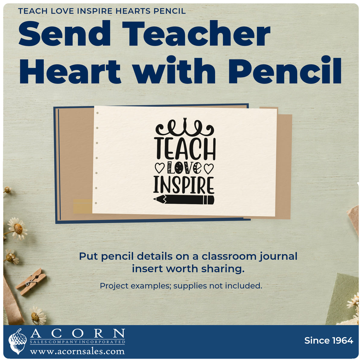 A finished handmade project stamped with the Teach Love Inspire Hearts Pencil Self-Inking Stamp, ideal for baby shower tags.