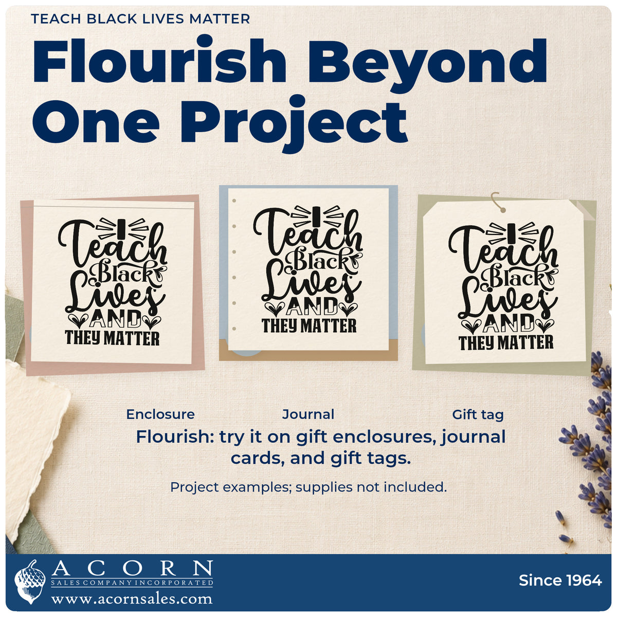 Three project examples made with the Premium Wooden Teach Black Lives Matter Stamp – Vintage Pro, including library shelf labels.