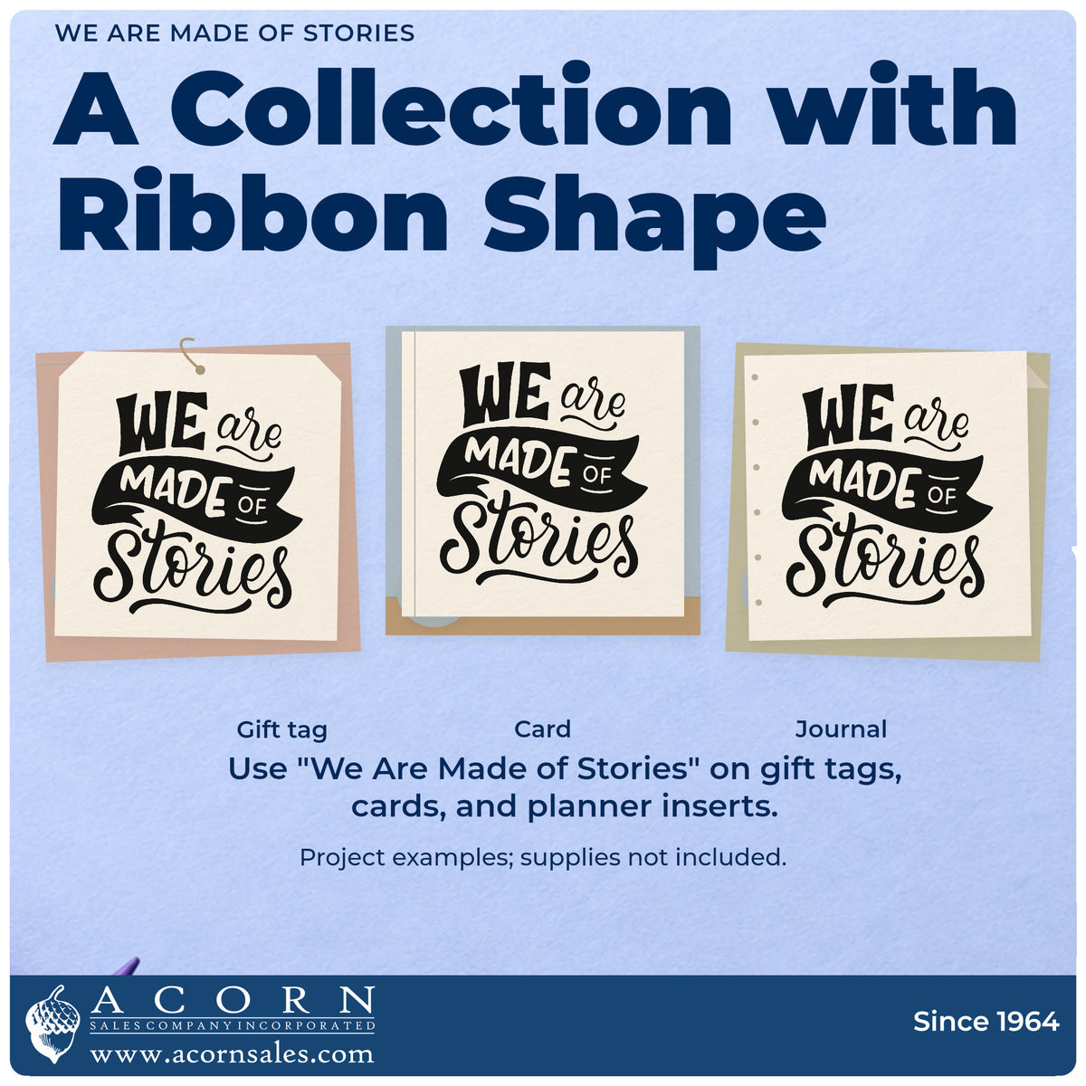 Three project examples made with the Vintage Pro We Are Made Of Stories Premium Wooden Stamp, including archive sleeve labels.