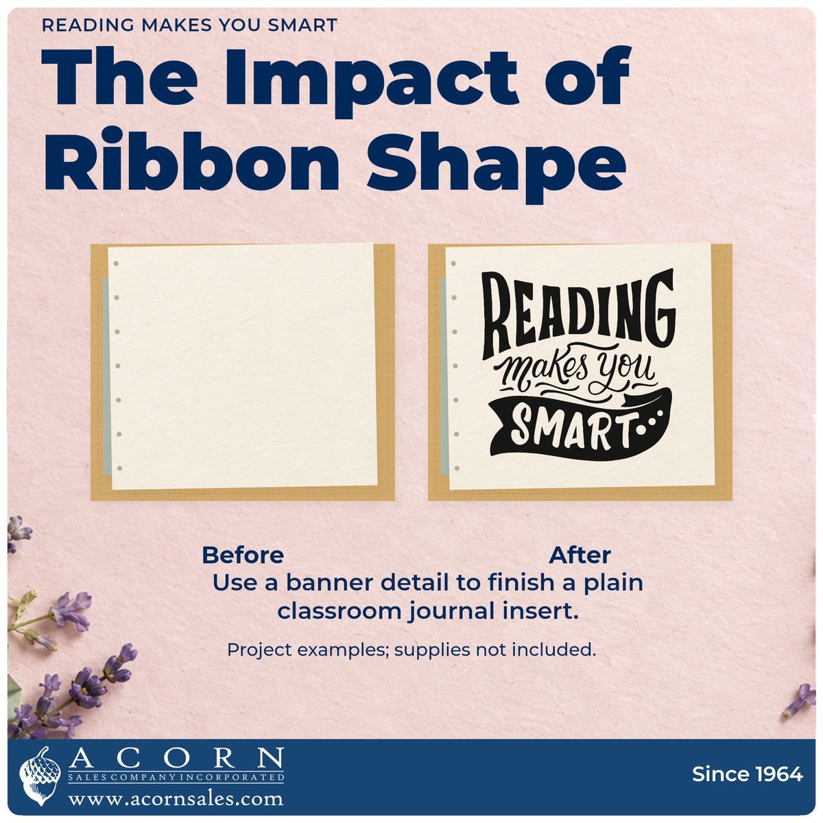 Before and after of a plain item finished with the Reading Makes You Smart Ribbon Lettering Stamp – Self-Inking, a quick upgrade for certificate seals.