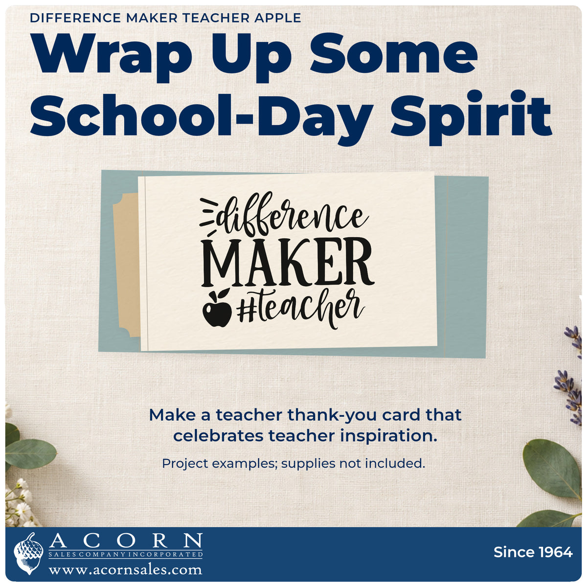 A finished handmade project stamped with the Teacher Difference Maker Apple Motif Slim Pre-Inked Stamp, ideal for repost prop tags.