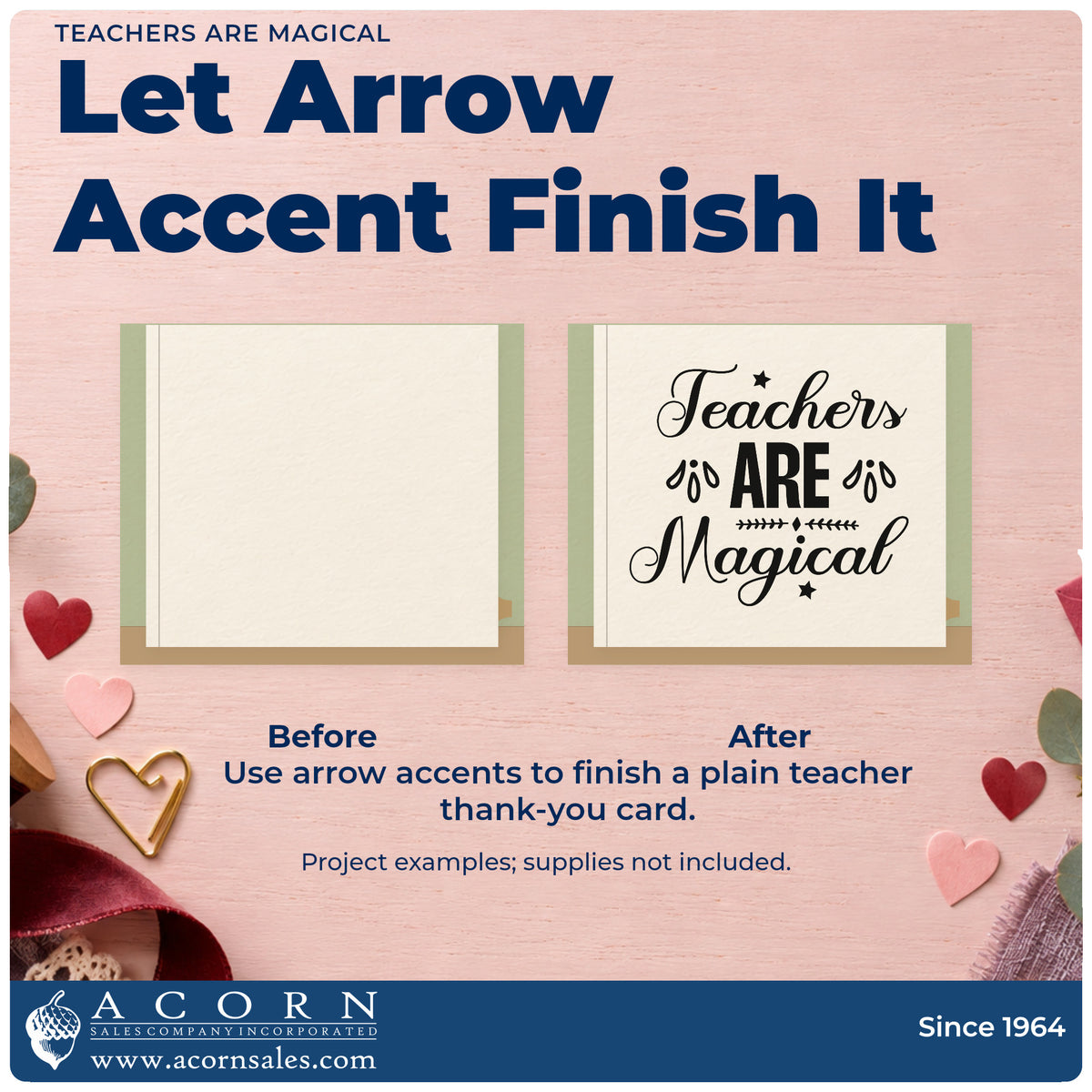 Before and after of a plain item finished with the Teachers Are Magical Premium Wooden Stamp – Vintage Pro, a quick upgrade for invite scroll seals.