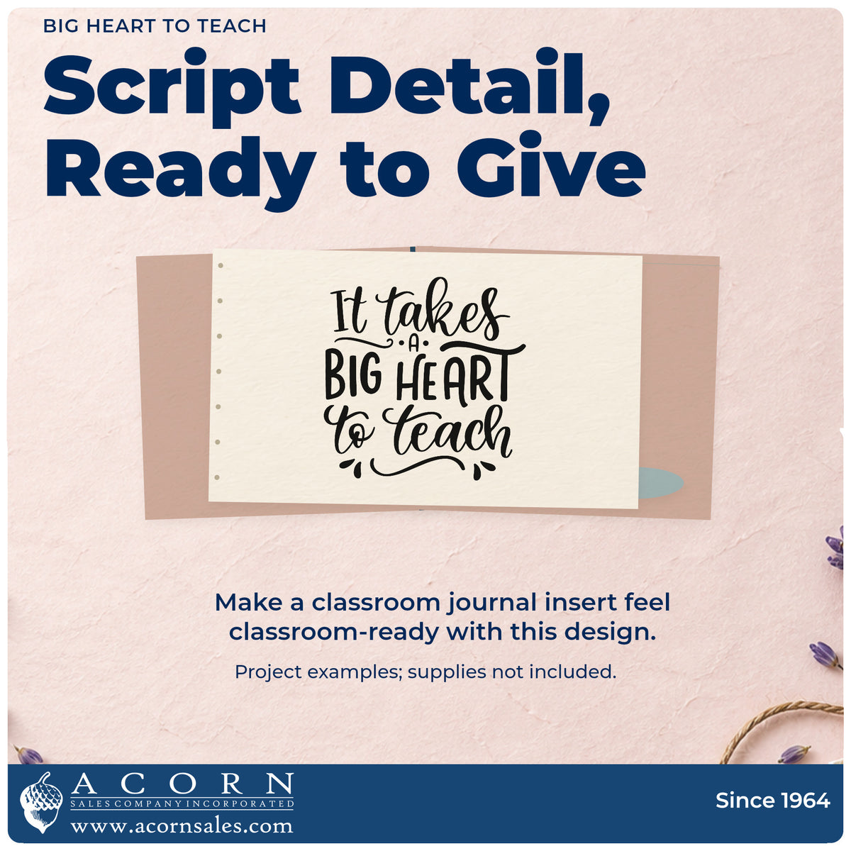 A finished handmade project stamped with the It Takes A Big Heart To Teach Compact Pre-Inked Stamp – Slim, ideal for award dinner tags.